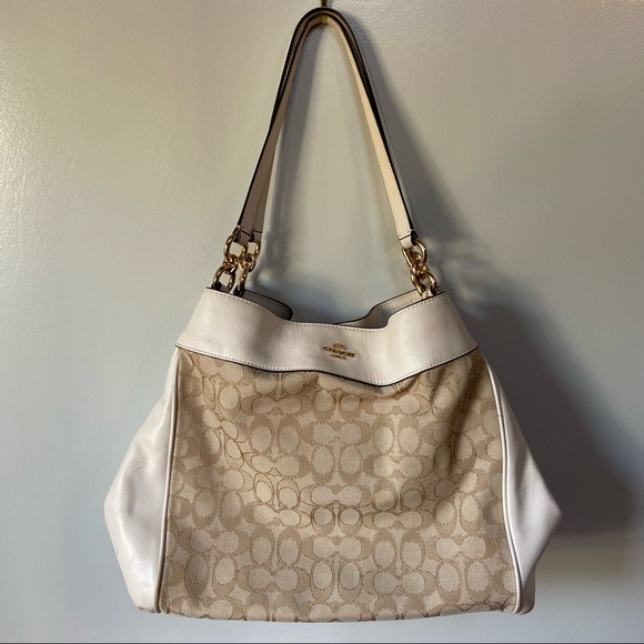 Coach Handbags - Cream and beige coach monogram and leather bag